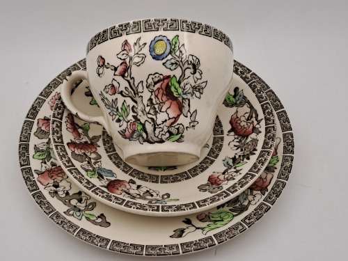 Vintage Johnson Bros `Indian Tree` Tea Trio Hand Engraved IRONSTONE England 12 Available