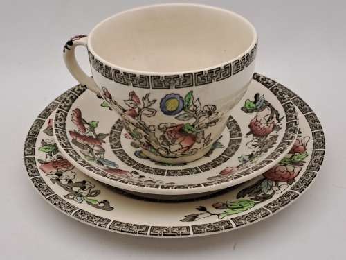 Vintage Johnson Bros `Indian Tree` Tea Trio Hand Engraved IRONSTONE England 12 Available
