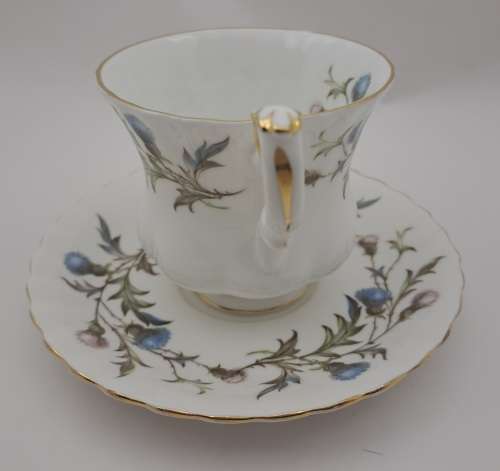 Vintage Royal Albert BRIGADOON  Coffee duo -England -(CUP HAS HAIRLINE CRACK))