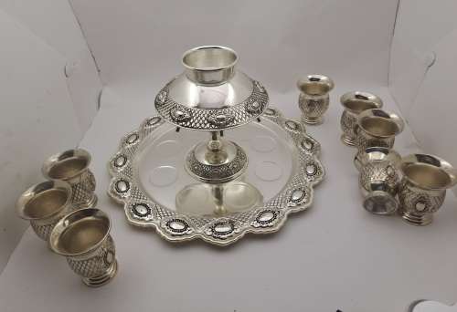 Silver Plated Kiddish fountain with 8 small cups