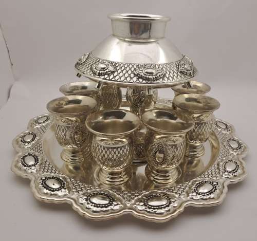 Silver Plated Kiddish fountain with 8 small cups