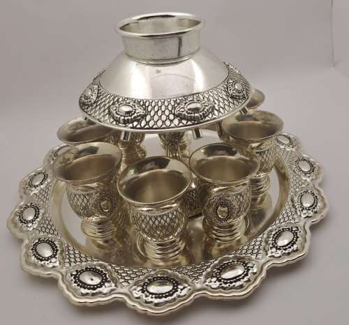 Silver Plated Kiddish fountain with 8 small cups
