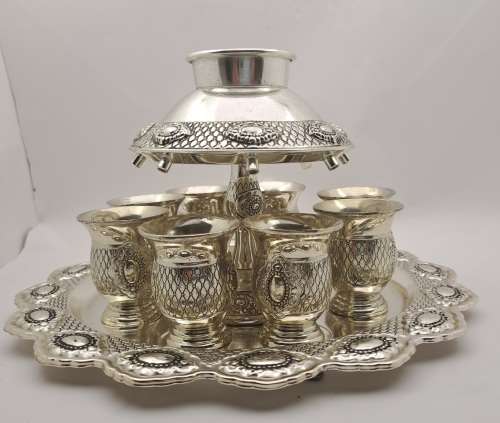 Silver Plated Kiddish fountain with 8 small cups