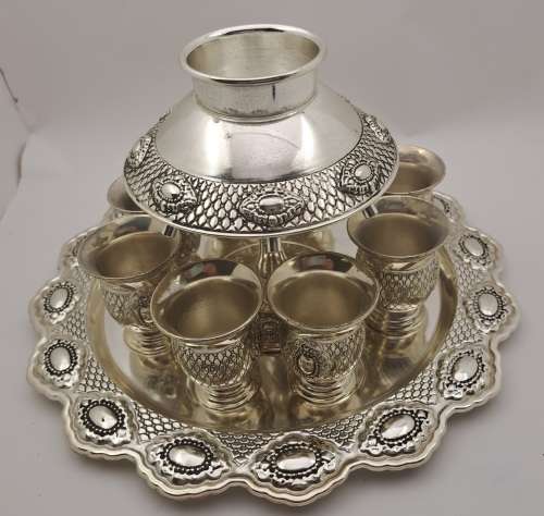 Silver Plated Kiddish fountain with 8 small cups