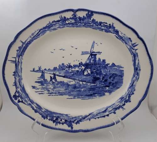 1930's Royal Doulton Norfolk D6394 Blue & White Oval Plate 280mm x230mm