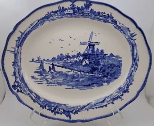 1930's Royal Doulton Norfolk D6394 Blue & White Oval Plate 280mm x230mm