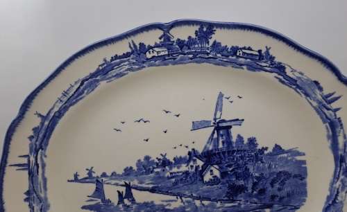 1930's Royal Doulton Norfolk D6394 Blue & White Oval Plate 280mm x230mm