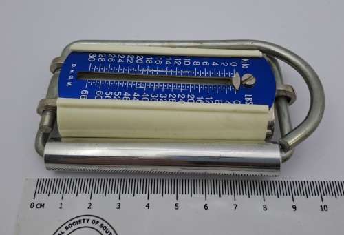 Vintage D.B.G.M Hand Held Luggage Scale in Leather Pouch - Kilo and LBS Excellent condition