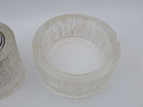 Antique /Vintage Glass Table Gas Lighter and Ashtray (Lighter not tested ) has a few chips