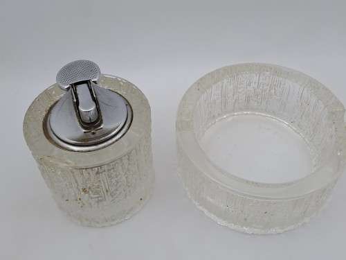 Antique /Vintage Glass Table Gas Lighter and Ashtray (Lighter not tested ) has a few chips