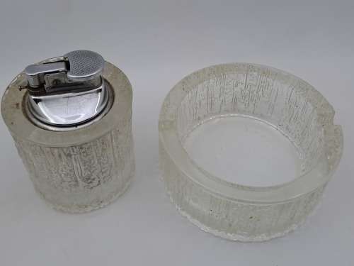 Antique /Vintage Glass Table Gas Lighter and Ashtray (Lighter not tested ) has a few chips