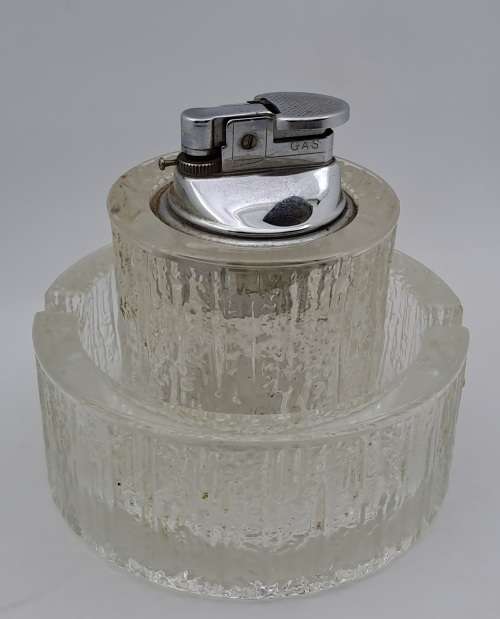 Antique /Vintage Glass Table Gas Lighter and Ashtray (Lighter not tested ) has a few chips