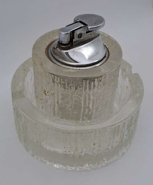Antique /Vintage Glass Table Gas Lighter and Ashtray (Lighter not tested ) has a few chips