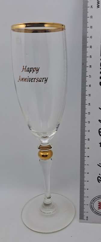 a Pair of Beautiful Large `Happy Anniversary` Champagne glasses (Boxed) 220mm