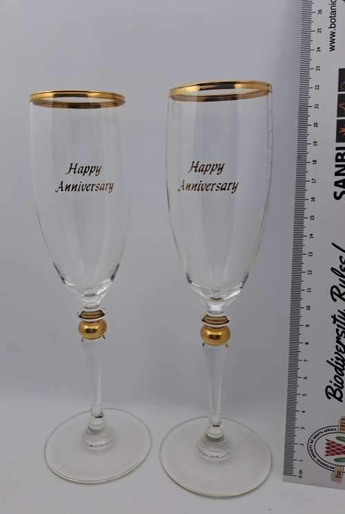 a Pair of Beautiful Large `Happy Anniversary` Champagne glasses (Boxed) 220mm