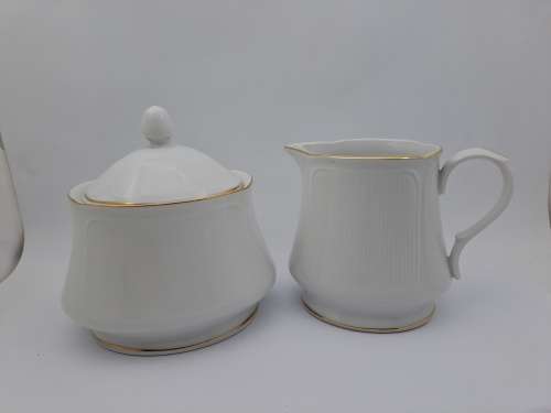 Eetrite CoQuille Dor Fine China 3801 Tea Creamer and sugar pot-Made In Japan(White with Gold Trim)