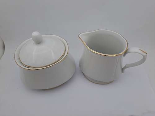 Eetrite CoQuille Dor Fine China 3801 Tea Creamer and sugar pot-Made In Japan(White with Gold Trim)