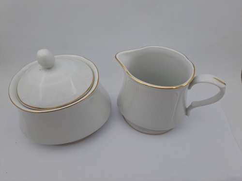 Eetrite CoQuille Dor Fine China 3801 Tea Creamer and sugar pot-Made In Japan(White with Gold Trim)