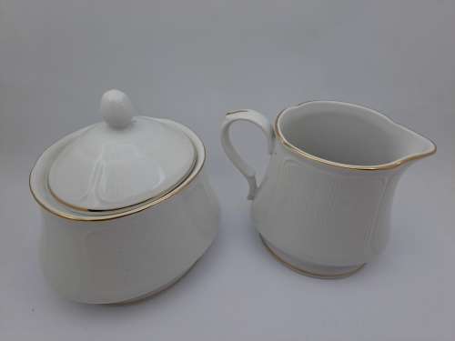 Eetrite CoQuille Dor Fine China 3801 Tea Creamer and sugar pot-Made In Japan(White with Gold Trim)