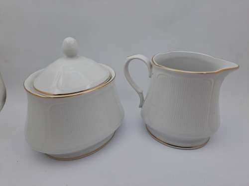 Eetrite CoQuille Dor Fine China 3801 Tea Creamer and sugar pot-Made In Japan(White with Gold Trim)