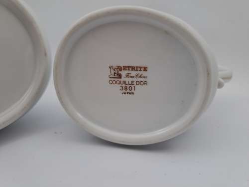 Eetrite CoQuille Dor Fine China 3801 Tea Creamer and sugar pot-Made In Japan(White with Gold Trim)