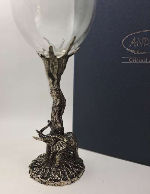 Beautiful Original Artwork By Andy C -Designer Wine Glasses with metal stems (Elephants)