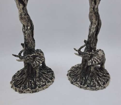 Beautiful Original Artwork By Andy C -Designer Wine Glasses with metal stems (Elephants)