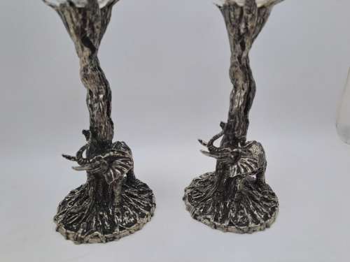 Beautiful Original Artwork By Andy C -Designer Wine Glasses with metal stems (Elephants)