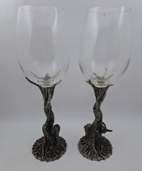 Beautiful Original Artwork By Andy C -Designer Wine Glasses with metal stems (Elephants)