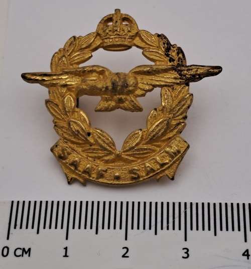 WW2 South African Airforce S.A.A.F -S.A.L.M  Officer Brass Cap Badge 37x32mm