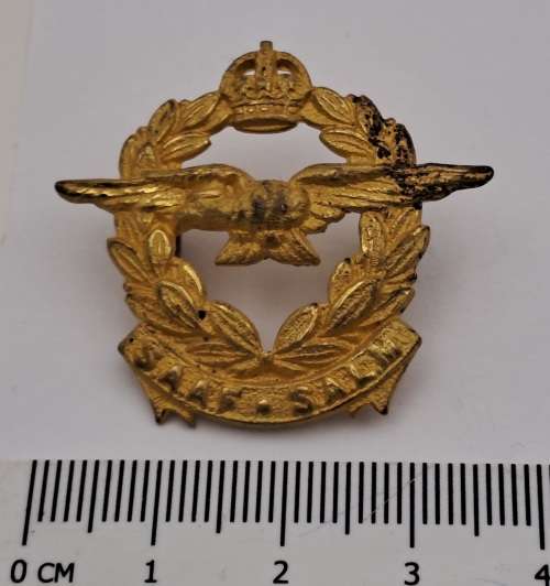 WW2 South African Airforce S.A.A.F -S.A.L.M  Officer Brass Cap Badge 37x32mm