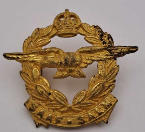 WW2 South African Airforce S.A.A.F -S.A.L.M  Officer Brass Cap Badge 37x32mm