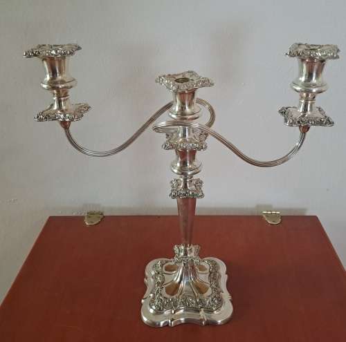 Large  Antique/ Vintage silver Plated 3 Tier Candleabra 375mmx355mm