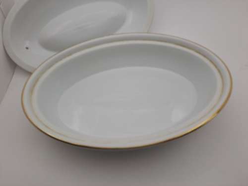 Vintage Royal Worcester Porcelain Gold Handle Casserole Baking Dish with lid shape 21 size 2 (used)