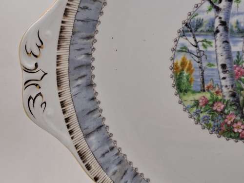 Vintage Royal Albert SILVER BIRCH Cake Plate  Bone China England 21mmx265mmx230mm