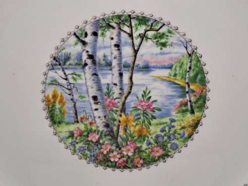 Vintage Royal Albert SILVER BIRCH Cake Plate  Bone China England 21mmx265mmx230mm