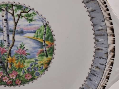 Vintage Royal Albert SILVER BIRCH Cake Plate  Bone China England 21mmx265mmx230mm