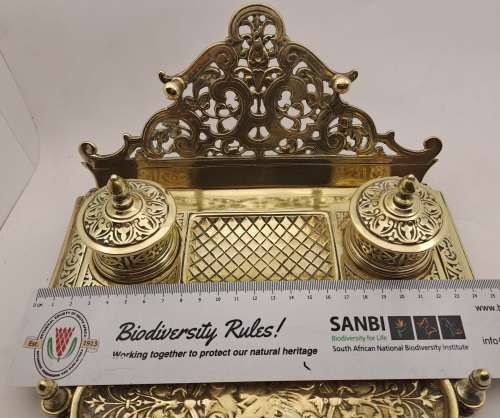Large Antique Victorian Solid Brass Ink well with double pots 1,5kg   -125mmx250mmx220mm