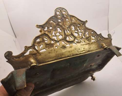 Large Antique Victorian Solid Brass Ink well with double pots 1,5kg   -125mmx250mmx220mm