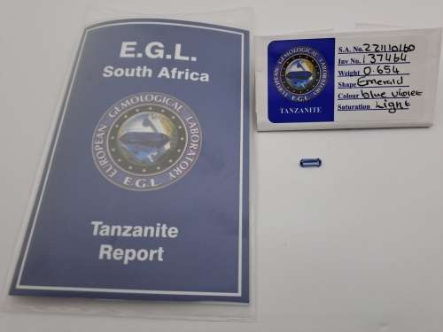 E.G.L Certified 0,654ct Natural Tanzanite -Emerald-Blue-Violet,Light,-full report -in Capsule
