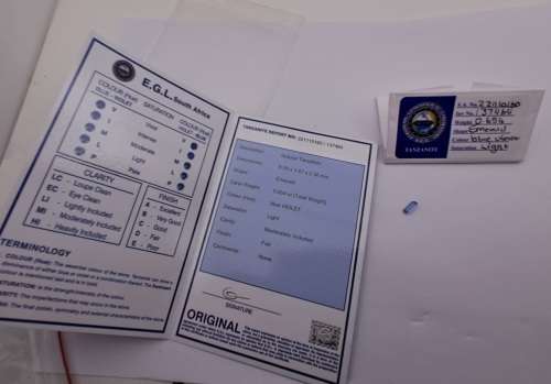 E.G.L Certified 0,654ct Natural Tanzanite -Emerald-Blue-Violet,Light,-full report -in Capsule