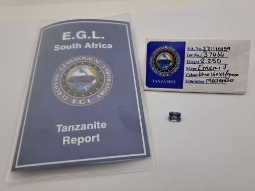 E.G.L Certified 2,250 ct Natural Tanzanite -Emerald-Blue-Violet/ Green,-full report -in Capsule