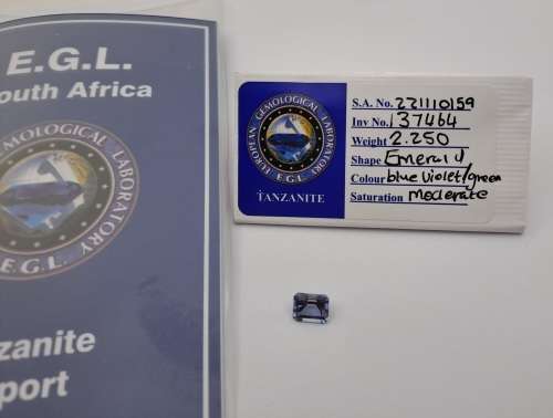 E.G.L Certified 2,250 ct Natural Tanzanite -Emerald-Blue-Violet/ Green,-full report -in Capsule
