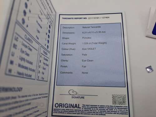 E.G.L Certified 1,526 ct Natural Tanzanite -Princess-Blue-Violet,-full report -in Capsule