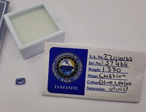 E.G.L Certified 1,330 ct Natural Tanzanite -Cushion -Blue-Violet Vivid AAA,-full report -in Capsule