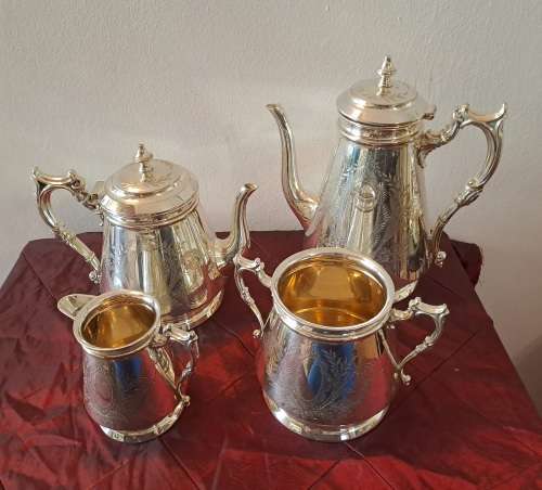 Antique/Vintage  Elkington & Co Silver Plated Tea pot,Coffee pot,creamer and Sugar pot
