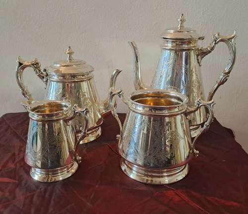 Antique/Vintage  Elkington & Co Silver Plated Tea pot,Coffee pot,creamer and Sugar pot