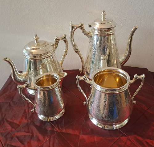 Antique/Vintage  Elkington & Co Silver Plated Tea pot,Coffee pot,creamer and Sugar pot