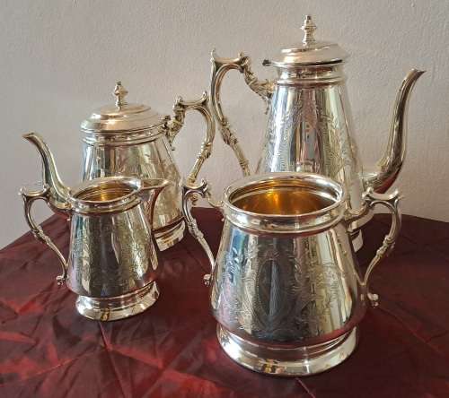 Antique/Vintage  Elkington & Co Silver Plated Tea pot,Coffee pot,creamer and Sugar pot