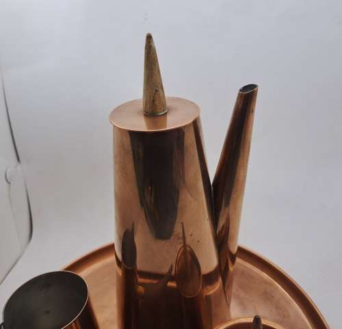 1960s  COPRAL Copper and Brass Coffee Set with Tray and Teak Handles made in Portugal